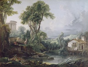 Paysage avec un moulin à eau